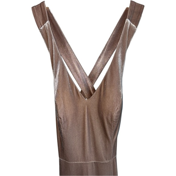 REVELRY Asher Velvet Dress in Champagne | Bridesmaid | Cross Straps Front Slit 4 - Picture 5 of 11